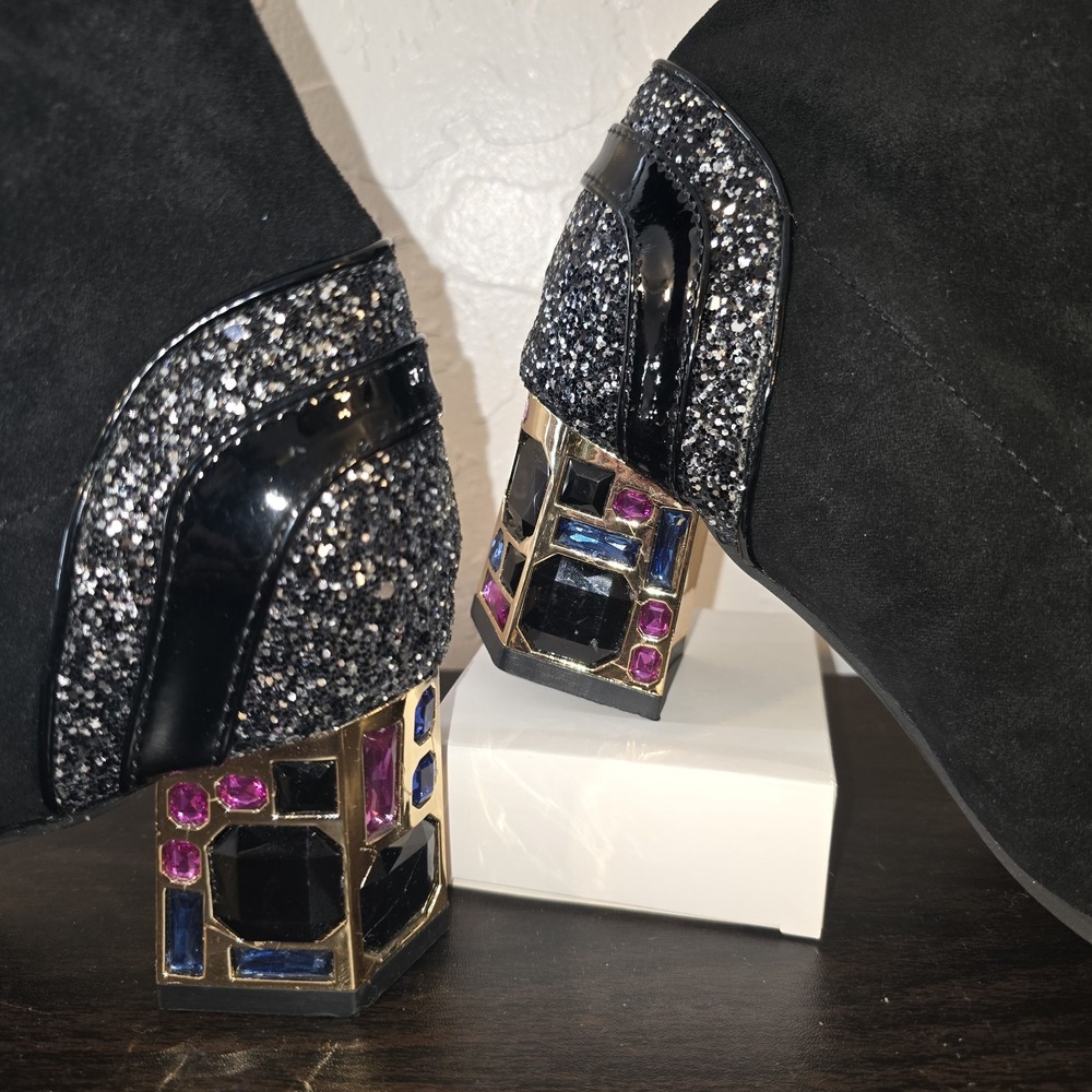 Fashion Women's Crystal Square Heel Ankle Boot Autumn Winter Pumps 8‎ - Picture 3 of 6